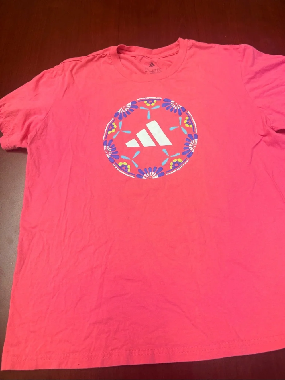 adidas Men’s Hot Pink Short Sleeve Tee with Floral Logo